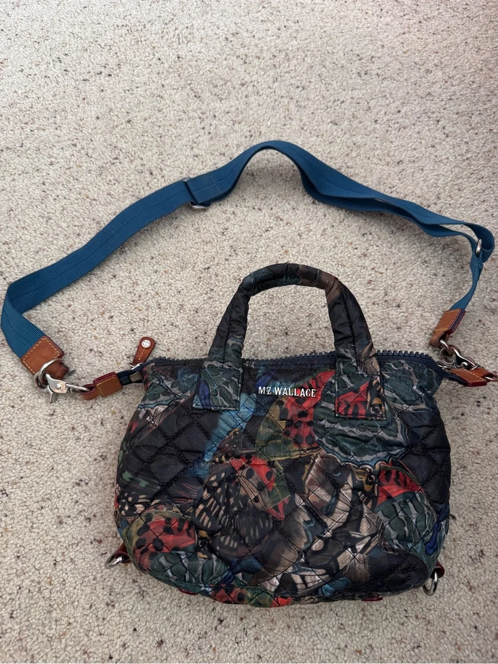 MZ Wallace Quilted Leaf-Print Crossbody Tote with Blue Strap - Picture 1 of 3